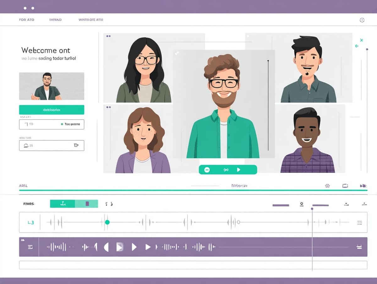 Synthesia AI video creation platform showing avatar selection and script input