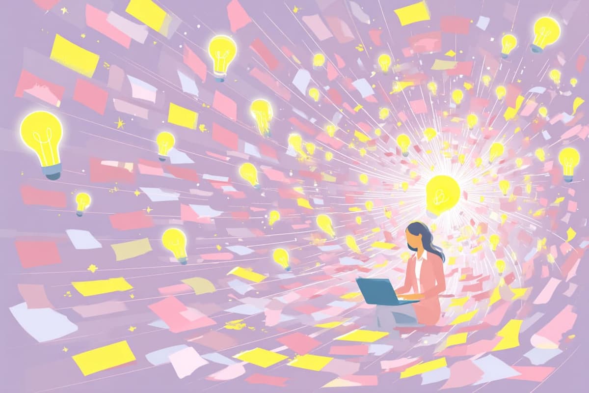 Visualization of rapid idea generation flowing from AI collaboration